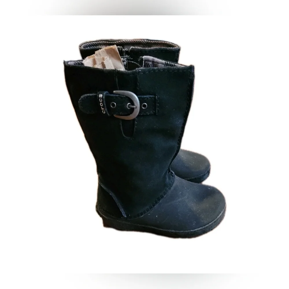 Crocs Black Buckle Boots Zip Up‎ Little Kids Girls Size C10 Winter Preppy